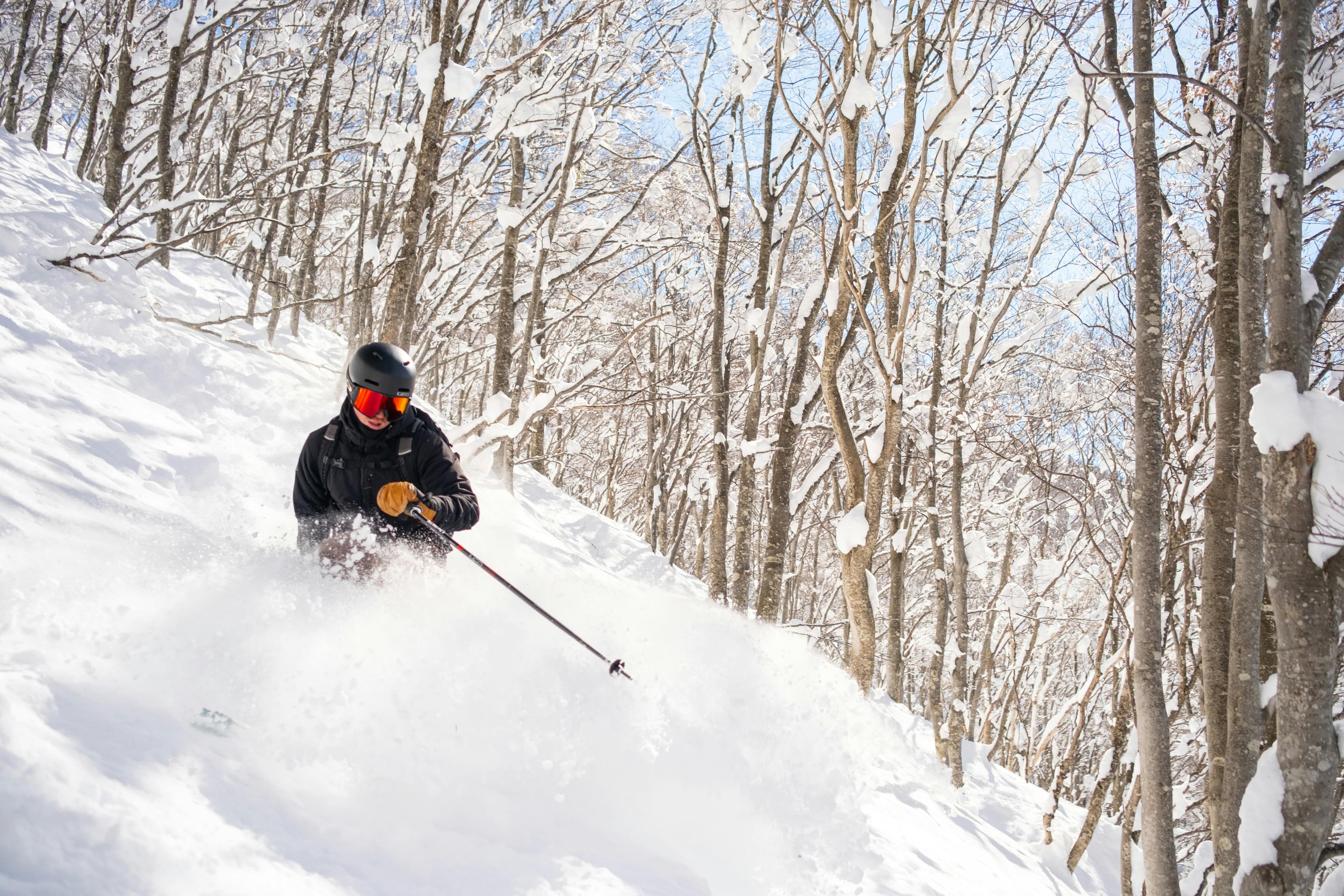 Snowy Japanese mountains with ski tracks